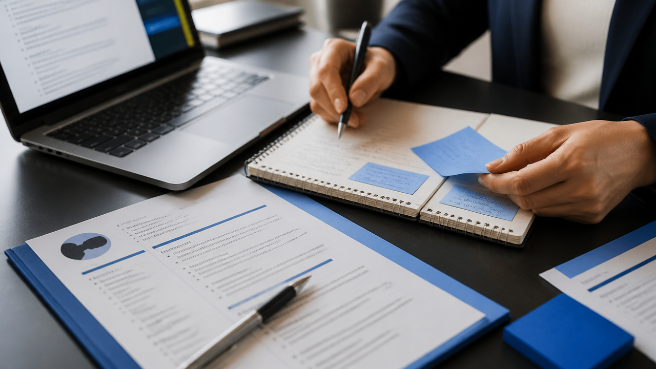 Currículo e anotações sendo usados para transformar soft skills em evidências profissionais