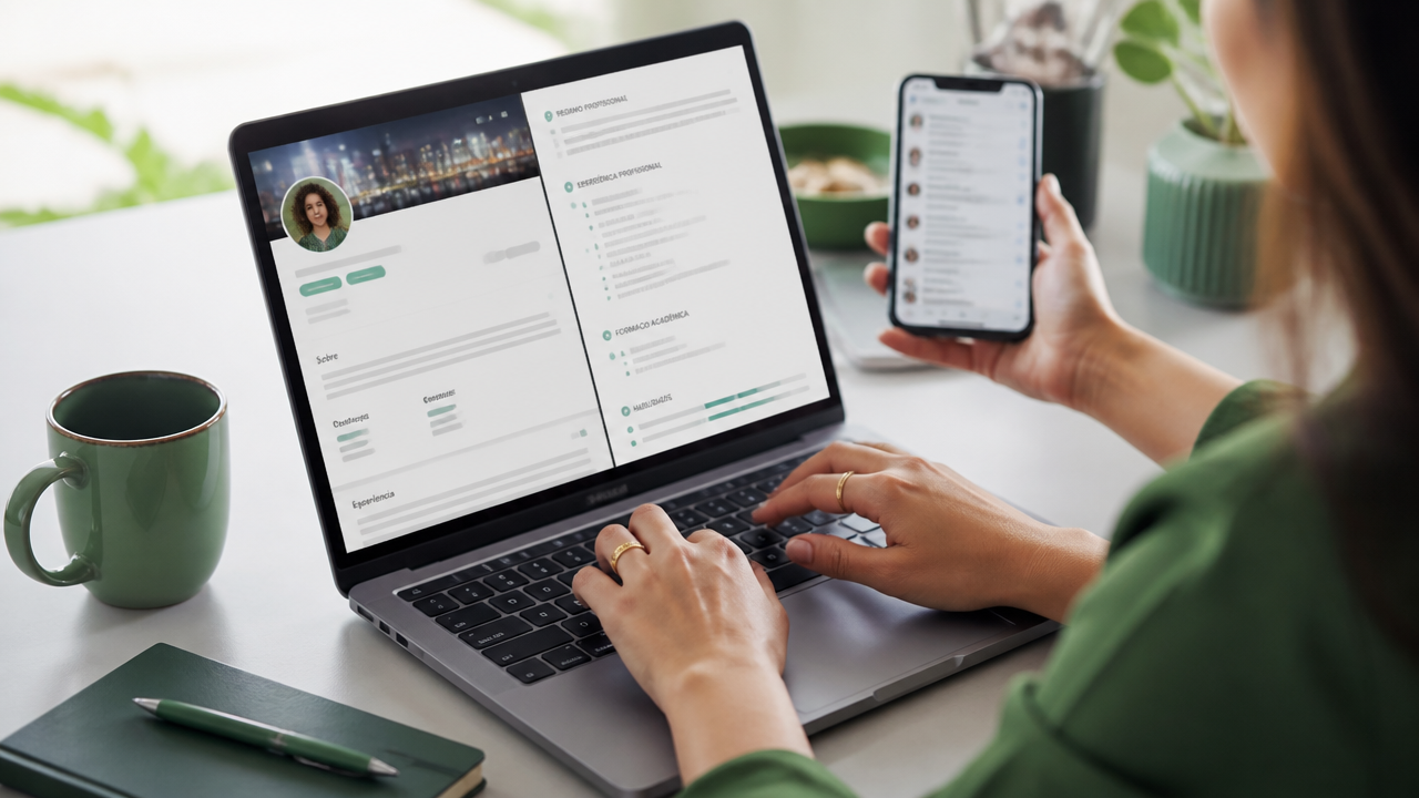 Profissional revisando currículo e presença no LinkedIn para aumentar visibilidade no mercado