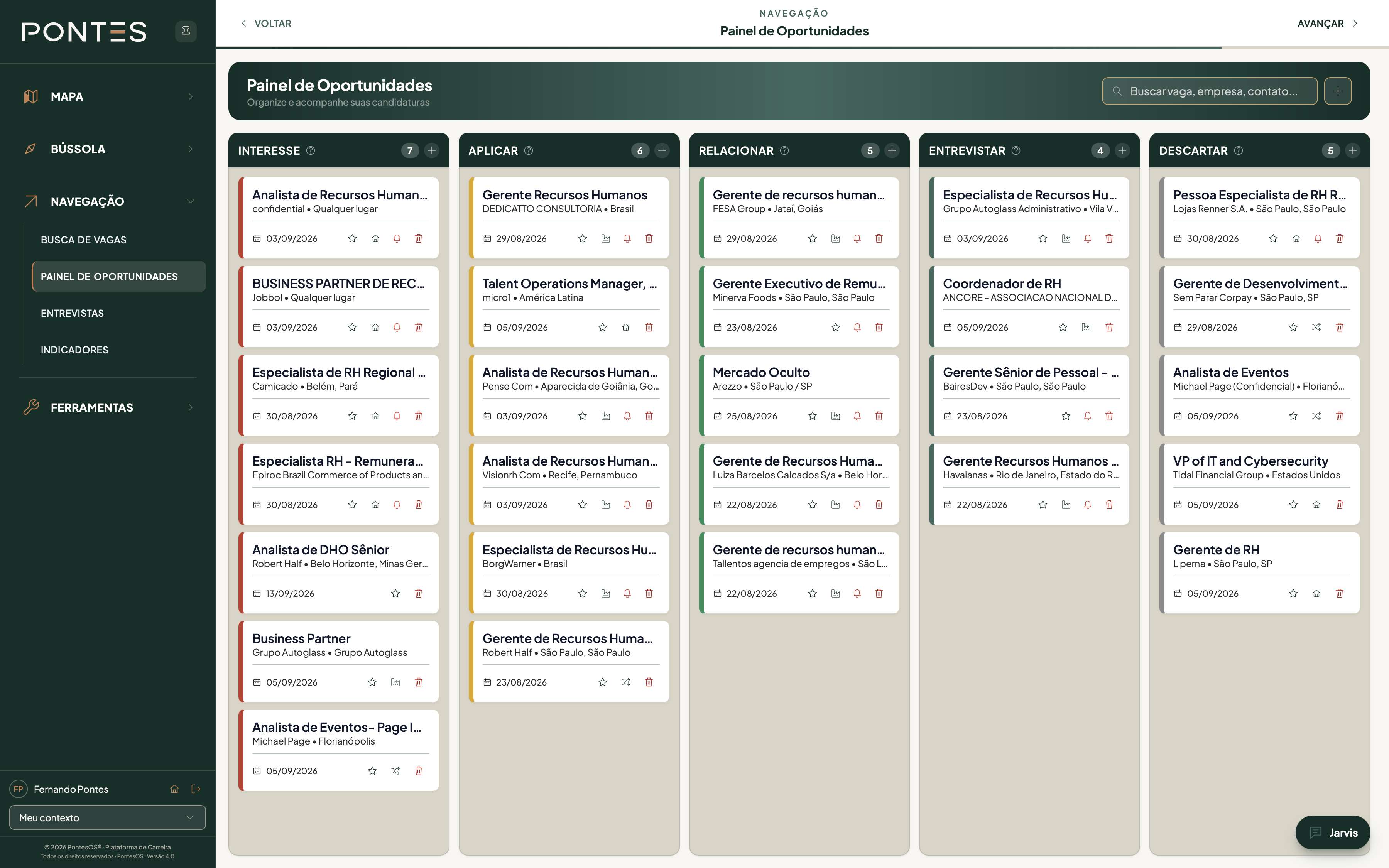 Painel de oportunidades do PontesOS